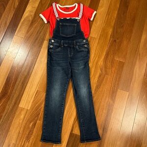 Levi's Overall Girls 7 Dark Wash Adjust Straps with Matching Levi’s T-shirt EUC